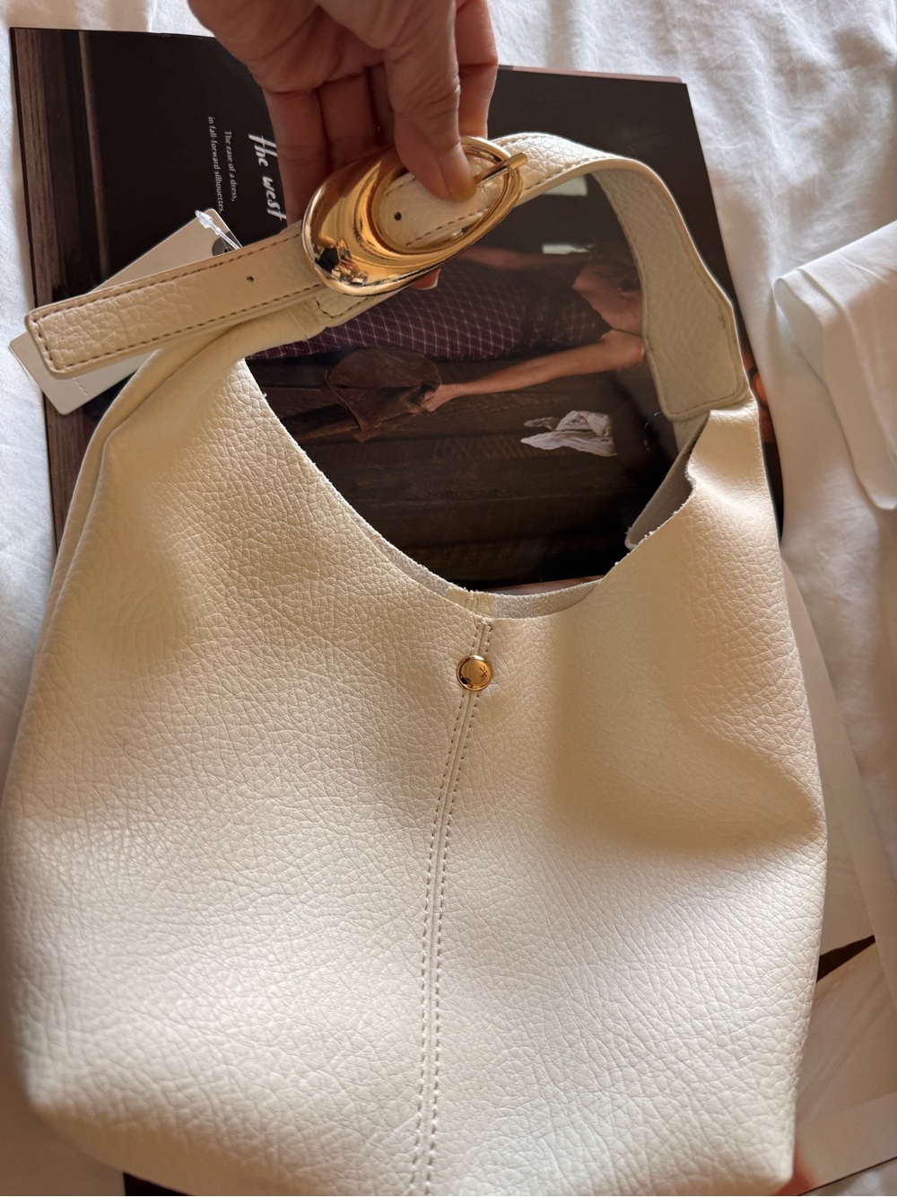 Anthropologie mini Cream Hobo Shoulder Bag with Gold Accent